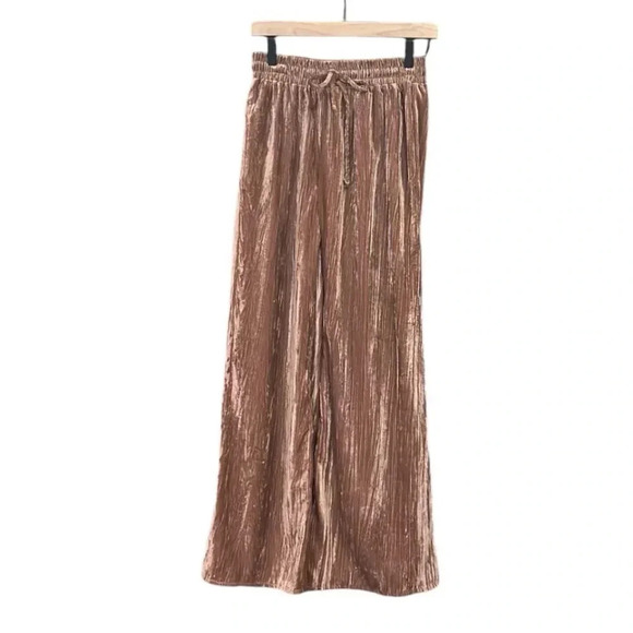 Blue B Pleated Crushed Velvet Pull-On Wide Leg Pants Carmel Small - Picture 3 of 10